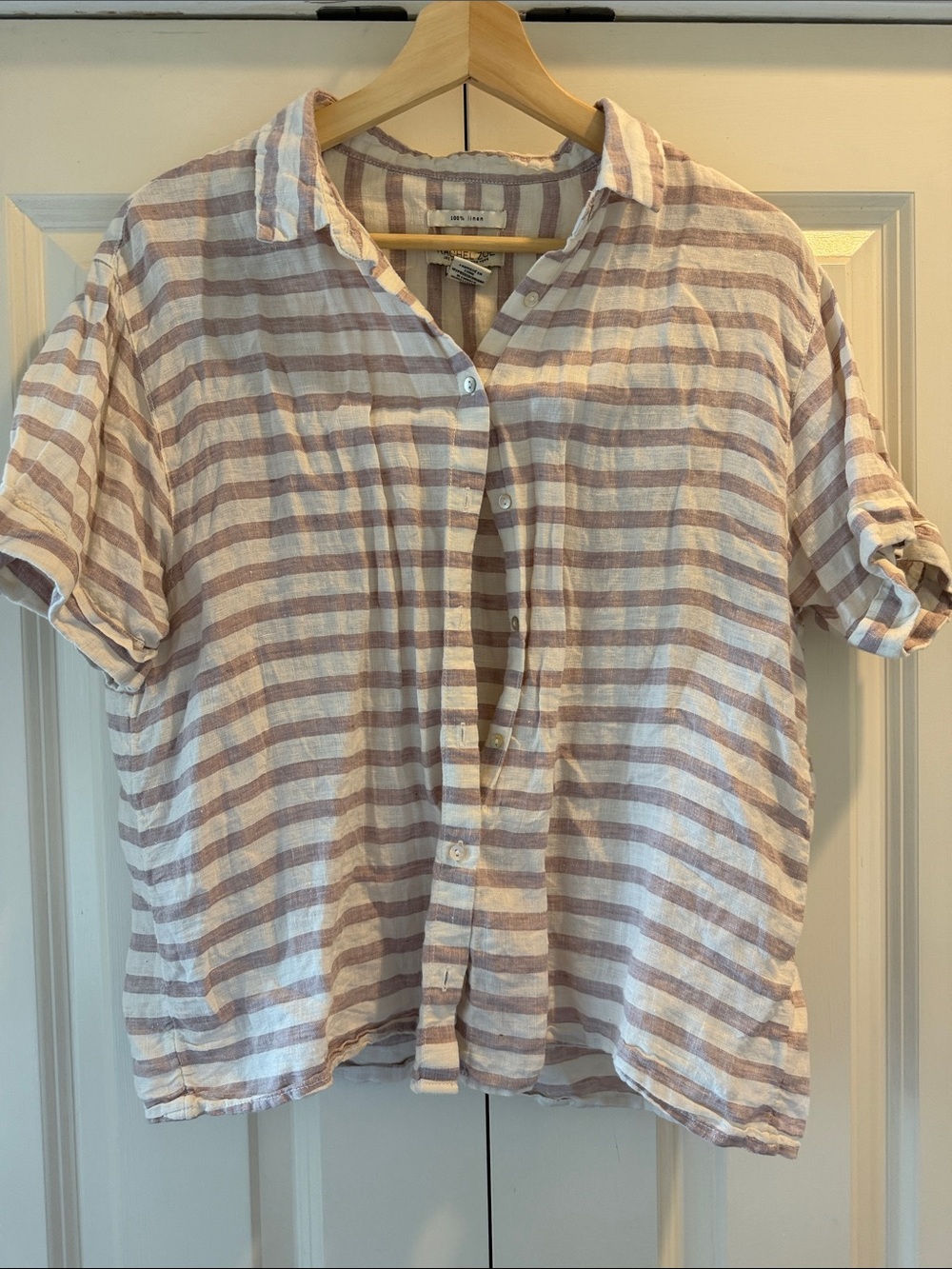 Rachel Zoe White and Taupe Striped Button-Down Shirt